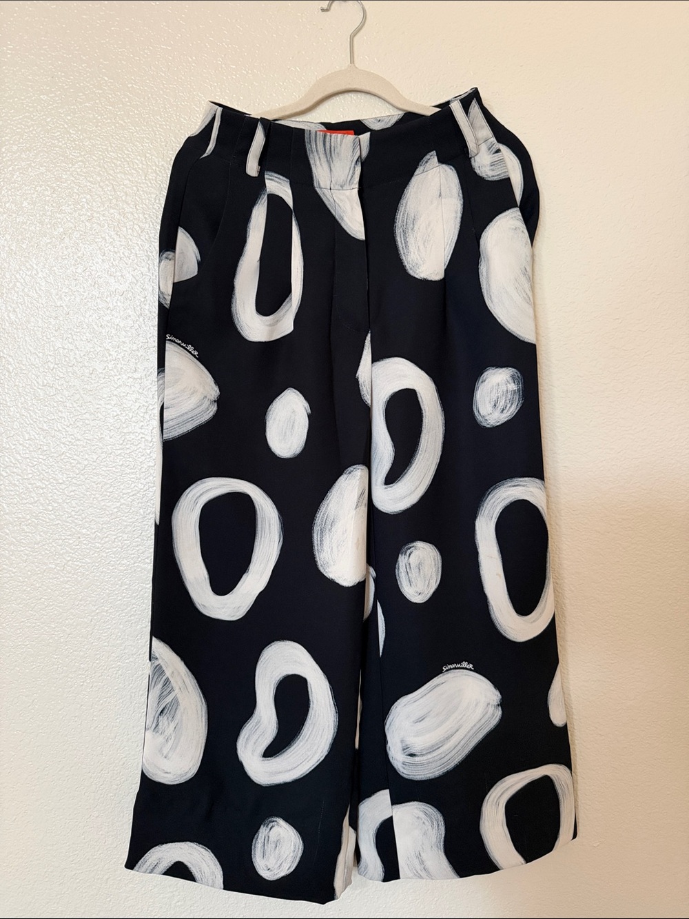 Simon Miller - Wide Leg Navy Blue Pants with White Abstract Print (4)